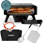 COZZE Gas Pizzaofen Starter Set 17 CLASSIC Black Edition ( Hitzeschild, Heber, Wender)